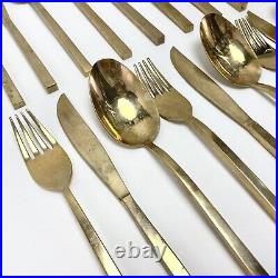 10 Settings+ Sigvard Bernadotte MCM Scanline Bronze Gold Flatware Cutlery Grill