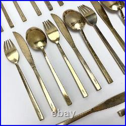 10 Settings+ Sigvard Bernadotte MCM Scanline Bronze Gold Flatware Cutlery Grill
