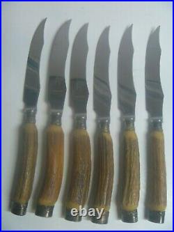 12 Pc Vintage Deer Antler Stag Handle Stainless Steak Knives and Forks