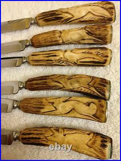 12 Piece Emil Voos Wingen Solingen Germany Rostfrei Carved Stag Cutlery Set