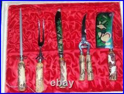 18 Pc Solingen Forest Scene Germany Antler Horn Carved Handle Cutlery Knife Set