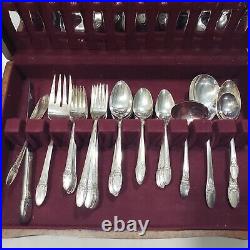 1847 Rogers Bros First Love 65 Pcs Flatware Silverware for 8 Wood Storage Chest