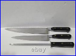 3 Vintage Sabatier Chef Knife 10 + 8 Blade with Honing Rod Black Handle France