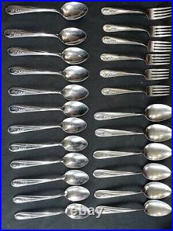 38 Pc -EKCO Stainless Flatware Service For 6 EKS55 USA Vintage Lily-of-valley