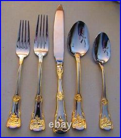 45 Pcs Royal Albert Old Country Roses 18/10 Stainless Flatware With Gold Accents