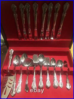 47 Pc Stainless By Salem Victoria Floral Flatware Service for 8 + Servers MINT