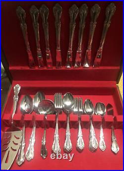 47 Pc Stainless By Salem Victoria Floral Flatware Service for 8 + Servers MINT