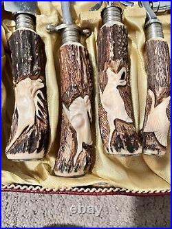 5-Pc KLA-TRA-SO Stainless Steel Stag Horn/Antler Handle Carving Set From Germany