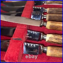 6 Sheffield Knives Genuine Stag/Antler Handle Steak England Stainless Steel