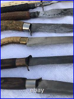 6 Vintage Lot Hand Made Knives John Hasselbring Antler Sterling Silver Cutlery