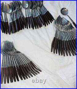 76 Pc Lot Interpur INR2 MCM Stainless Steel Flatware Synthetic Wood Handles