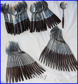 76 Pc Lot Interpur INR2 MCM Stainless Steel Flatware Synthetic Wood Handles