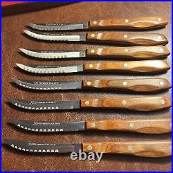 8 Zylco Freeze USA Vintage Steak Knives 100-N, Brown Handles, Case Included Nice
