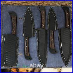 A High Quality set of 5 kitchen chef knives with Leather holster
