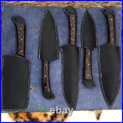 A High Quality set of 5 kitchen chef knives with Leather holster