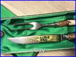 ANTON WINGEN JR SOLINGEN Engraved FORK/KNIFE Set with Box Rostfrei Germany ESTATE