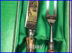 ANTON WINGEN JR SOLINGEN Engraved FORK/KNIFE Set with Box Rostfrei Germany ESTATE
