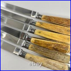 Abercrombie Fitch German Steel Forged Stag Antler 6 Pc Steak Knife Set Vtg 1960