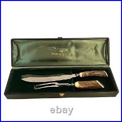 Abercrombie Fitch Knife Carving Set Samuel Peace Sheffield England Vintage Green