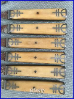 Antique Bone And Pewter Cutlery Northampton Roycroft Style 11-piece Set