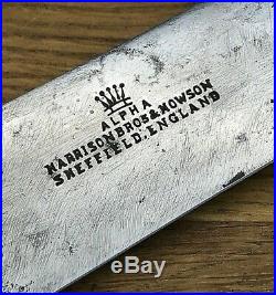 Antique Ebony Sheffield Harrison Howson Butcher Knife Forged Carbon Steel Vtg