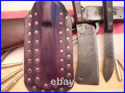 Antique Rare Set Meriden Cutlery Company Cleaver/Butcher Knife Double Leather