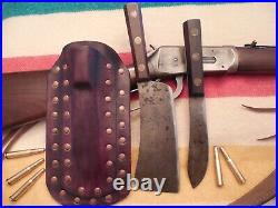 Antique Rare Set Meriden Cutlery Company Cleaver/Butcher Knife Double Leather
