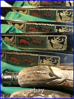 Antique Vintage Walter Willms German Carved Stag Deer Antler Handle Flatware Set