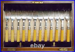 Antique Walker & Hall Cutlery Set Bone Fish Knives and Forks (24) Sheffield