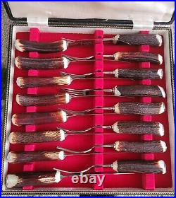 Antique dunhill 1960 8 Steak Knives & Forks. Real stag handles Sheffield made