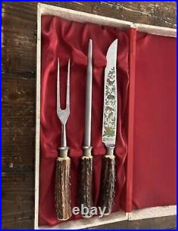 Anton Wingen Jr Rostfrei Cutlery Carving Three Set Stag Horn Solingen Germany