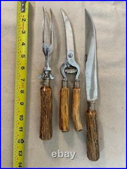 Anton Winger Jr Solingen Germany Rostfrei Stag Horn Antler 3 Piece Carve Cutlery