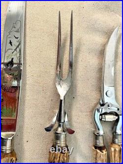 Anton Winger Jr Solingen Germany Rostfrei Stag Horn Antler 3 Piece Carve Cutlery