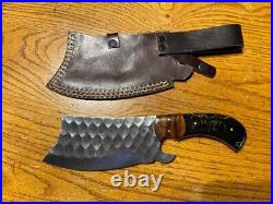 Beautiful hammer forged high carbon steel Meat Cleaver / hatchet leather sheath