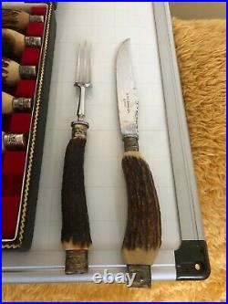 Cased Set Of 12 Scottish Stag Horn & Stainless Steal Knives And Forks