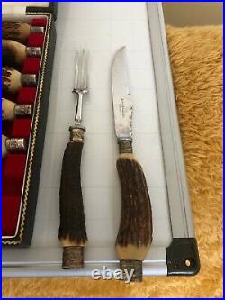 Cased Set Of 12 Scottish Stag Horn & Stainless Steal Knives And Forks