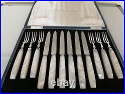 Cased Set Of 6 Stainless & Mother Of Pearl Handled Knives & 6 Forks (mop Ts5)