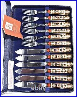 Cased Set of 6 Royal Crown Derby IMARI Handled Fish Knives & Forks / Cutlery Set