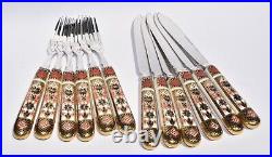 Cased Set of 6 Royal Crown Derby IMARI Handled Fish Knives & Forks / Cutlery Set