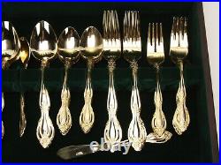 Chris Madden Home Collection Gold Plat Stainless Flatware 64 Pc Set Wood Case