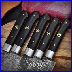 Custom Hand forged Damascus Steel Chef Knives Set Buffalo Horn Handle