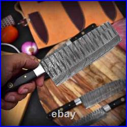 Custom Hand forged Damascus Steel Chef Knives Set Buffalo Horn Handle