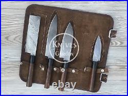 Custom Handmade Damascus Professional kitchen Chef knives set 4 Pieces Rosewood