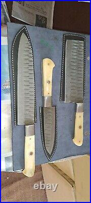 Custom Handmade Hand Forged Damascus Steel CHEF KNIFE Set Kitchen Knives-Cutlery