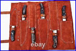 Damascus Steel 6Pcs Chef Set with Wood Handle & Leather Sheath include Gift Pack