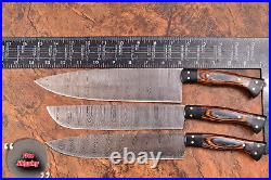 Damascus Steel 7Pcs Chef Set with Wood Handle & Leather Sheath include, for Gift
