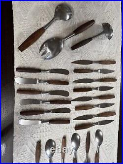 Danish Dansk Design Teak silverware set wooden handles MCM Mid-century 53 Pc HTF