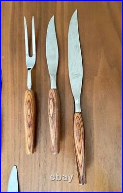 Danish Modern Mid-Century Teak Wood Handle Flatware Set + Carving Set, 46 Pcs