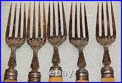 Faux bone handle antique knives and forks silver plate 12 piece Victorian set
