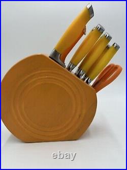 Fiesta Ware Knives Set With Block Yellow Mustard Complete 10 Pieces Rare Vintage